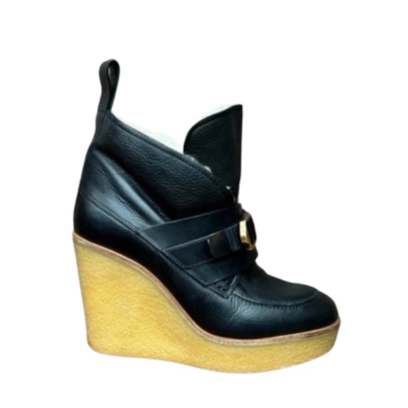 Chloe Black Leather Wedge Fur Lined Ankle Boots | 39 - Picture 1 of 12